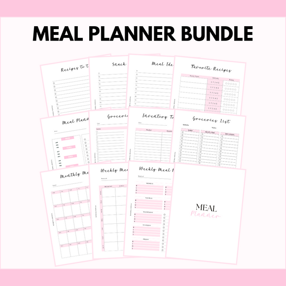 Meal Planner Bundle | 8.5x11 | Pink & Gray | PDF Printable