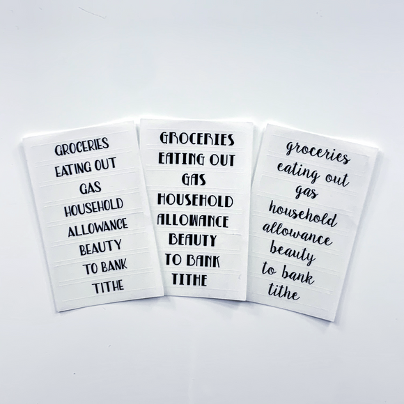 Non-Customized Cash Envelope Header Stickers - Clear Sticker Paper