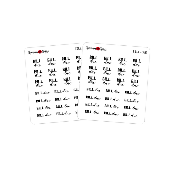 Bill Due Script Stickers - Decorative Planner Stickers
