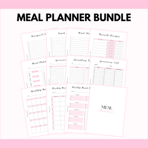 Meal Planner Bundle | 8.5x11 | Pink & Gray | PDF Printable
