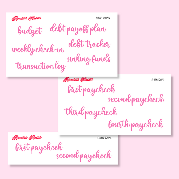 June 2024 Budgeting & Paycheck Script Stickers | Planner Stickers