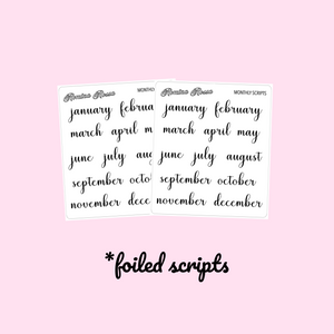 Small Monthly Script Stickers - FOILED